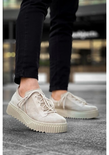 Kb-x502 Kuback Bej Süet Yüksek Bej Taban Bağcık Detaylı Lastikli Günlük Erkek Ayakkabı Bej