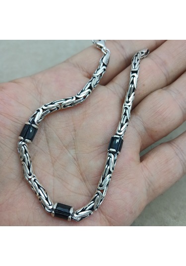 Bir Gümüş Aşkı 925 Ayar Gümüş Siyah Taşlı 4 Mm Kral Bileklik