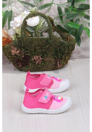 Fort 3356 Gz Kuş Figürlü Anaokulu Kreş Ev Kız Çocuk Keten Panduf Ayakkabı Fuşya