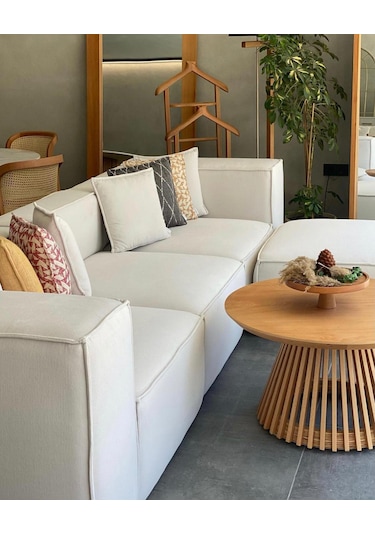 Mode Soft Köşe Koltuk Takımı 4 Modül Kırık Beyaz Keten Kumaş