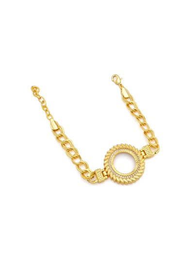 Altın Kaplama İmitasyon Zirkon Taşlı Desenli Figaro Arpa Model Çeyrek Çerçeve Bileklik Blk-1165 Altın