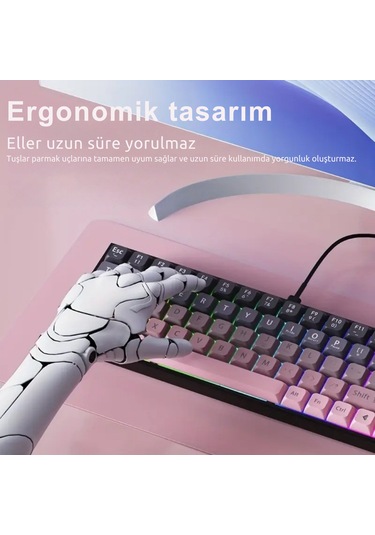 Ak680 Kahverengi Switch Hot-swap Kablolu Mekanik Oyuncu Klavye - Pembe