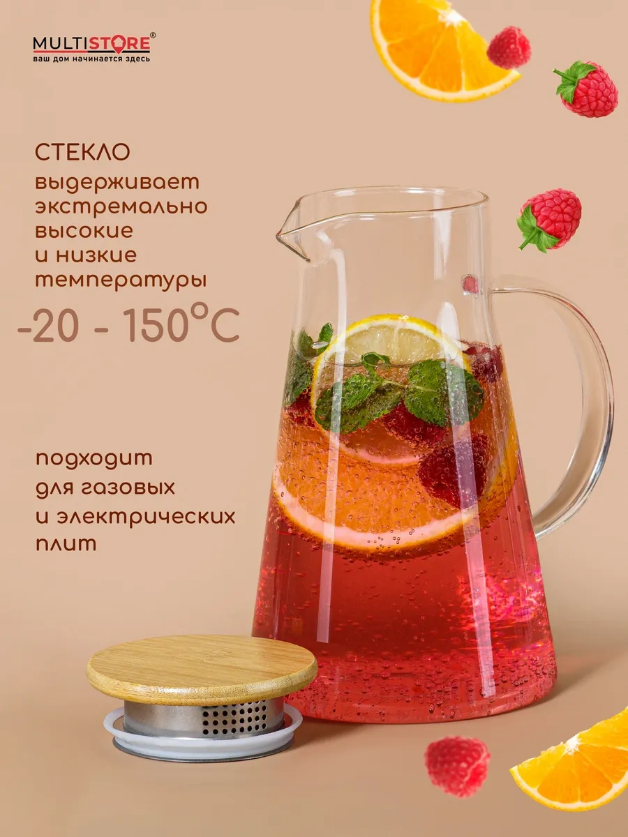 Multıstore 1600 Ml Kapaklı Cam Su Sürahisi 232382851