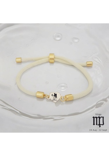 Archin Başak Burçlarına Özel 14 Ayar Altın Plakalı Beyaz Örgülü Kalp Figürlü Hediye Bileklik-478burç Başak