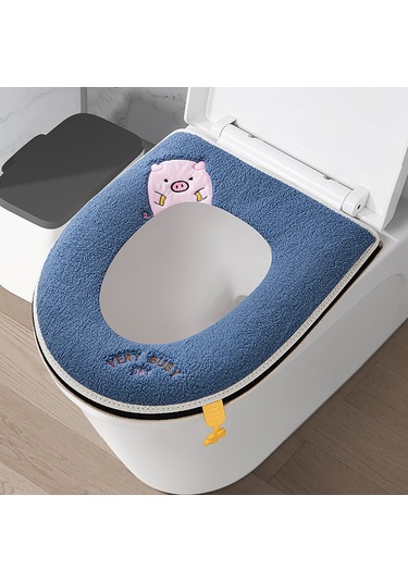 Ev Tipi Tuvalet Dört Mevsim Üniversal Klozet Su Geçirmez Kapak Tuvalet Halkası Meng Meng Domuzu - Mavi Mavi
