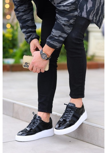 Shoetyle - Siyah Rugan Deri Bağcıklı Erkek Günlük Ayakkabı 101-9082-935-siyah Siyah