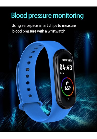 Geeroyoo Siyah M4 Akıllı Bileklik - 0.96 İnç Renkli Ekran, Adım Sayımı, Kan Basıncı, Kalp Atımı Ve Uyku İzleme, Çoklu Spor Modu, Arama Engelleme