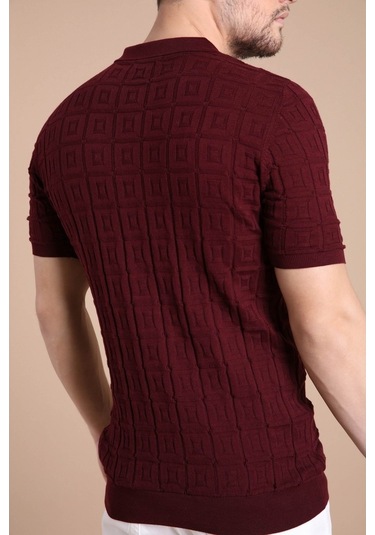 Ferraro Bordo Polo Yaka Fermuarlı Erkek Pamuk Triko T-Shirt-Bordo (417942267) Bordo