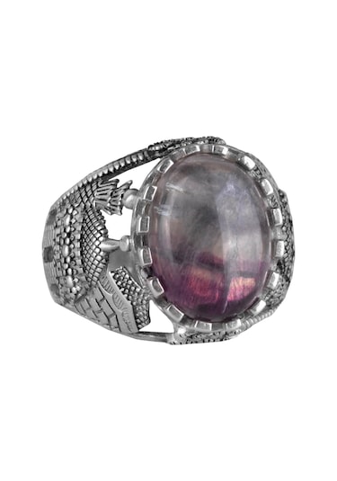 Gerçek Doğal Florit Taş Yüzük, Dini Gümüş Yüzük, 925 Ayar Gümüş Yüzük Erkekler İçin Gümüş