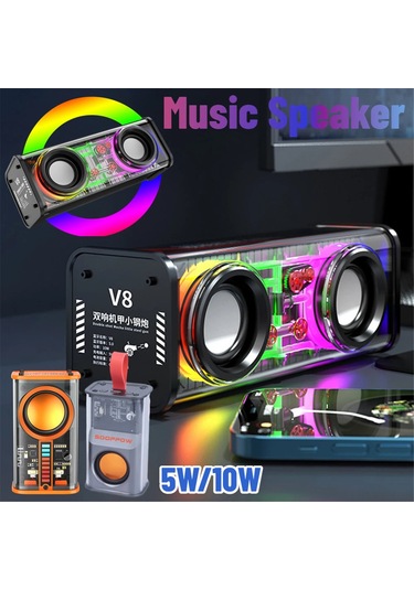 Ximistore9 V8 Siyah Bluetooth Hoparlör - Şeffaf Rgb Işıklı, Tws Ve Tf Kart Desteğiyle Güçlü Ses