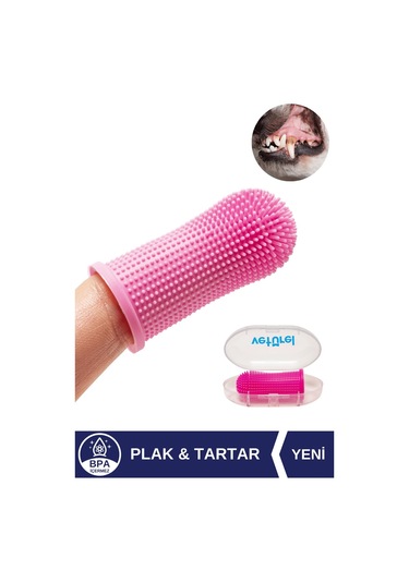 Veturel Köpek Diş Fırçası Parmak Fırça Silikon Fırça Köpek Ağız Kokusu Plak Tartar Hijyenik Saklama Kutulu