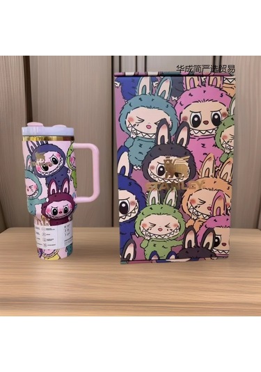 Rabb Termos Kupası Araba Kupası Çiçek Termos Kupası Stanley Pipet Kupası Pembe