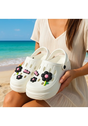 Modafrato Nays Dolgu Taban Kadın Terlik Yüksek Platform Plaj Deniz Havuz Terliği Beyaz