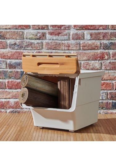 Technow Motek 12 Litre Bambu Desen Tekerlekli Tekli Organizer