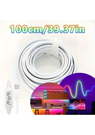 Globalbloom 39.37 İnç Usb Led Neon Işık Rgb Müzik Senkronizasyonlu 3 Tuş Kontrollü Dekoratif Aydınlatma 3 Tuşlu Düğme Kontrolü Boyut