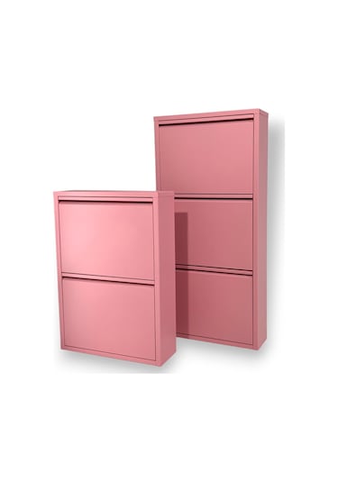 Gowoll 2 Raflı Metal Ayakkabılık Pembe Ayakkabı Rafı Metal Ayakkabı Dolabı