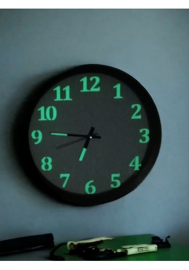 Fosforlu Gece Karanlıkta 5 Saat Parlayan Duvar Saati Çap 30 Cm Beyaz