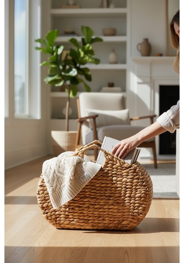 Akayev Nature Hasır Oval Gazetelik Organizer 50x18x36 Cm