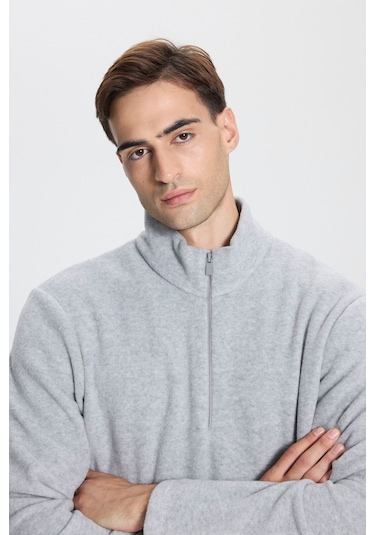 Anti-pilling Tüylenme Yapmayan Standart Fit Bato Yaka Soğuk Geçirmez Sweatshirt Polar Grı Melanj Gri Melanj