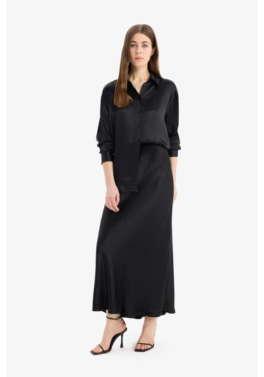 DeFacto A Kesim Normal Bel Saten Midi Etek B1867AX25SPBK27 Siyah