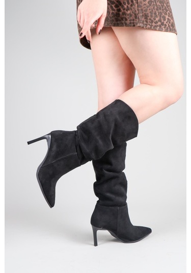 Arlon Büzgülü Çekme Topuklu Çizme Siyah-8567 Siyah
