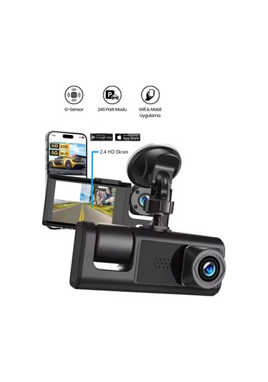 Araç İçi Wi-fi Güvenli Sürüş Kamerası Shd Ön İç 2 Kameralı G-sensör Mobil Uygulama İle Kolay İzleme