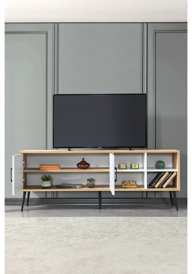 3611 Şile Metal Ayaklı Metal Kulplu 160 Cm Tv Ünitesi - Beyaz Safir Beyaz - Safir