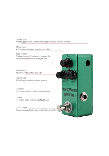 Geeksen Gitar Overdrive Pedalı Elektrik Gitar Efekt Pedalı True Bypass Çinko Alaşımlı Kabuk Dc 9v 6.35mm Gir Yeşil