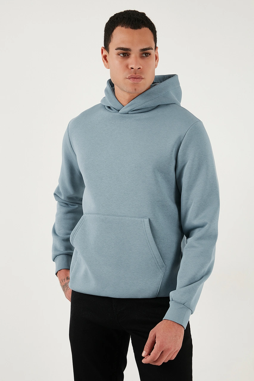 Buratti Regular Fit Kapüşonlu Kanguru Cepli Içi Tüylü Yumuşak Şardonlu Erkek Sweat 5905281 Mavi