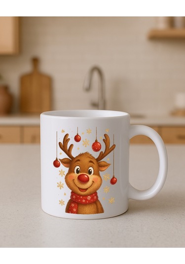 Kupa Yılbaşı Görselli Bardak Krem