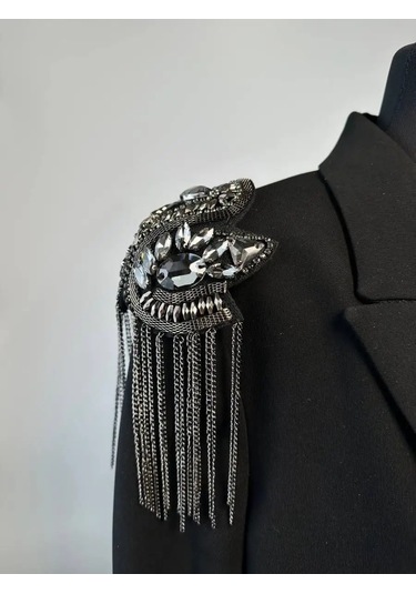 Slubov'u Omuz Askıları 2'li, Zincirli Broşlar 157325479 Siyah