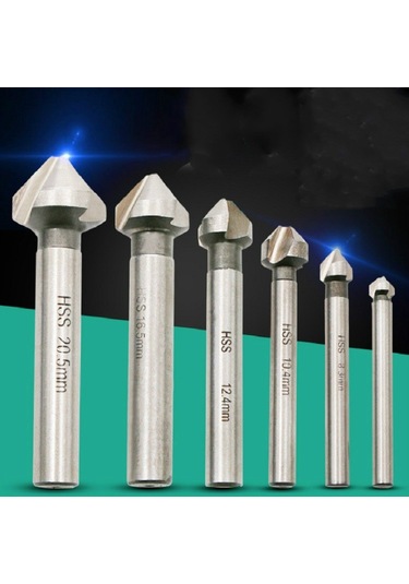 Sones 6'sı 1 Arada 90 Derece Üç Kenarlı Pah Kırma Bıçağı Ağaç İşleme Freze Kesici Pah Kırma Makinesi Delik Açıcı, Paket: Plastik Poşet Beyaz Elmas