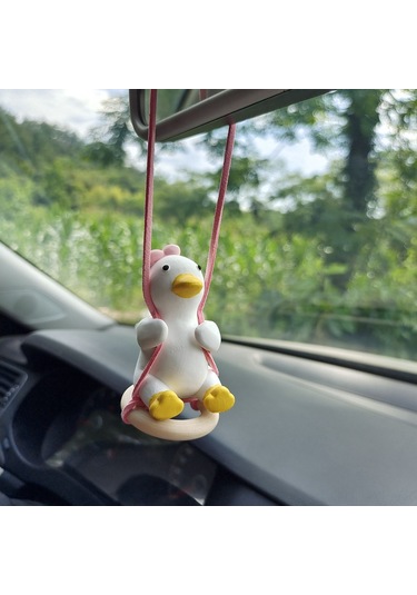Yifomall Sevimli Pembe Kurdeleli Araç Kokusu - Dayanıklı Alçı Dekoratif Araç Askısı Pembe Kurdeleli Salıncak Ördek