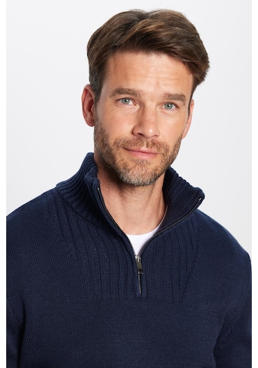 Erkek 3'lü Paket Taş-açık Gri-lacivert Slim Fit Dar Kesim Fermuarlı Dik Yaka Triko Kazak-41816 Çok Renkli