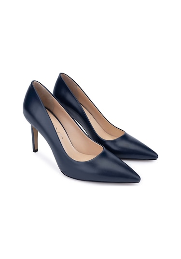Tamer Tanca Kadın Hakiki Deri Lacivert Topuklu Ayakkabı 1027 03 Bn Ayk Sk24-25 Lacı Dr Lacivert