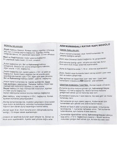 12v Kayar Kapı Modülü Zaman Ayarlı-sıkışma Emniyetli Kumandalı