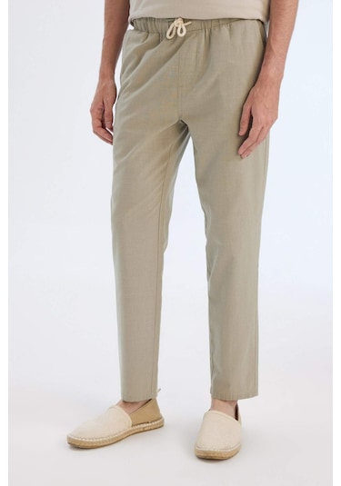 DeFacto %100 Pamuk Keten Görünümlü Yazlık Jogger Pantolon Dar Paça Beli Bağcıklı Lastikli Cepli Z6475AZ25SPKH404