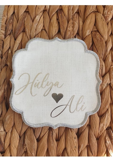 Isimli Söz Ve Nişanlarınız Için Kumaş Damat Kahvesi Peçetesi P-5