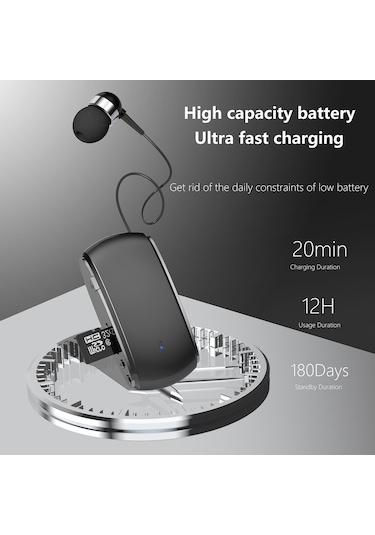 K68 Kart İş Yaka Klips Tipi Tek Kulak Bluetooth Kulaklık Beyaz