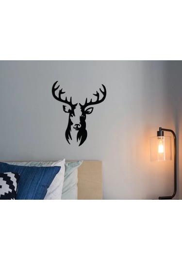 Ahşap Tablo Dekoratif Geyik Kafası Duvar Dekoru Siyah Ahşap