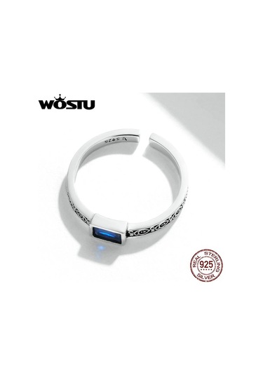 Wostu 925 Ayar Gümüş Vintage Desen Ve Dikdörtgen Zirkonyum Yüzük Kadınlar İçin Ayarlanabilir Yüzük Moda Takı