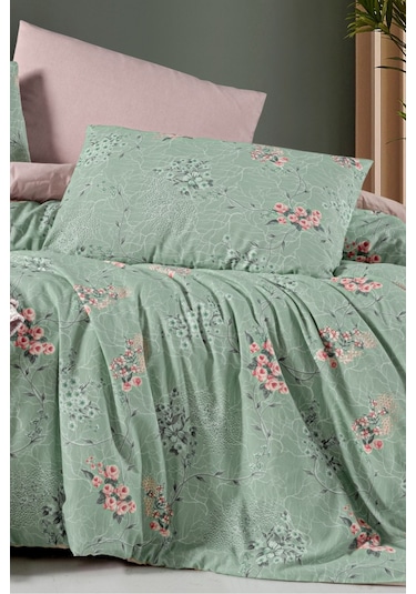 Lastikli Çarşaflı Tek Kişilik Nevresim Takımı Green Yeşil Somon