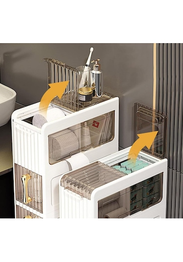 Banyo, Yatak Odası, Çamaşır Odası 3 Katlı Çekmeceli Dolap Beyaz - Gri