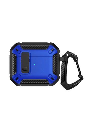 Airpods Uyumlu 3 İçin Kancalı Kalkan Darbeye Dayanıklı Kulaklık Koruyucu Kılıf Siyah Mavi