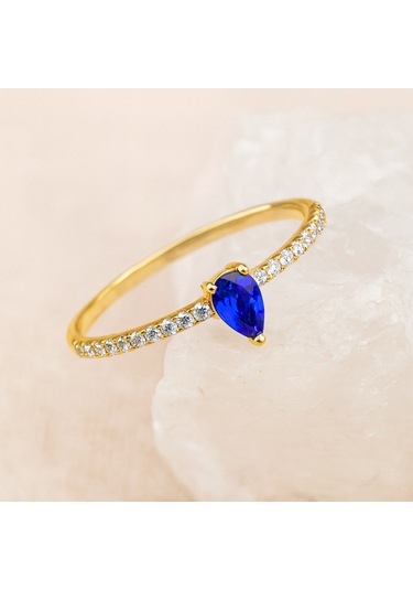 14 Ayar Altın Damla Kesim Safir Yüzük 14 Ayar Altın