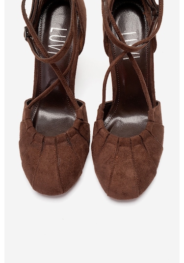 Luvishoes Elıza Kahverengi Süet Kadın Topuklu Ayakkabı Kahverengi