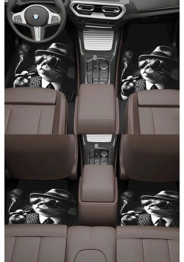 Kedi Desenli Premium Dot Tabanlı 4 Lü Araba Paspası Takımı Aps0001