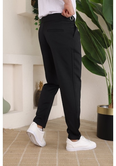 Erkek Duble Paça Yandan Tokalı Cord Desenli Old Money Pantolon Siyah