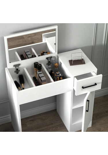 Arnetti İnci Aynalı Makyaj Masası Beyaz