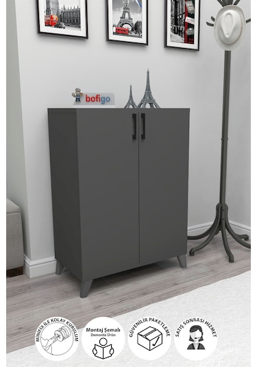 Bofigo 4 Raflı 2 Kapaklı Ayakkabılık Çok Amaçlı Ayakkabı Dolabı Antrasit Bofigo 4 Raflı 2 Kapaklı Ayakkabılık Çok Amaçlı Ayakkabı Dolabı Antrasit